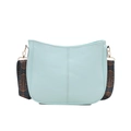 Minimalist light blue crescent crossbody bag with ethnic style patterned wide strap - Green