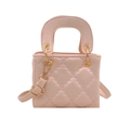 Pink quilted mini handbag with top handle and gold-tone metal hardware for women - Pink