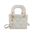 White quilted crossbody bag with golden hardware and top handles in minimalist design - White