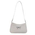 Elegante off-white schoudertas met krokodillenstructuur en stijlvolle metalen strik - Wit