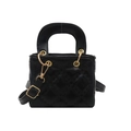 Classic black quilted handbag with diamond pattern and gold chain strap for women - Black