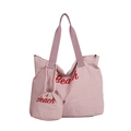 Pink canvas tote bag set with Beach embroidery and matching drawstring pouch - Tote Bag + Storage Pouch / Pink