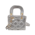 Silver quilted mini top-handle bag with a metallic finish and detachable strap - Silver