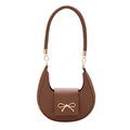 Elegant brown crescent shoulder bag with a gold bow buckle in cross-grain leather - Brown