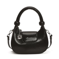 Schwarze Halbmond-Handtasche aus Lackleder mit G-Anhänger und Schultergurt - Schwarz