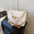 Chic white leather crossbody square bag with golden chain and buckle for women - White