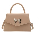 Borsa a mano beige alla moda con fiocco argento, manico e tracolla regolabile - Kaki
