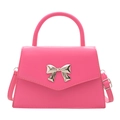 Elegante borsa quadrata rosa acceso con fiocco metallico, manico e tracolla regolabile - Rosso rosa