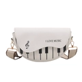 White piano key themed saddle bag with wide shoulder strap and music-inspired design - White
