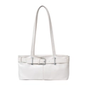 Bolso de hombro rectangular retro blanco crema con hebilla plateada y cinturón - Blanco