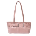 Sac fourre-tout rose en similicuir avec bandoulière décorative et boucle en métal argenté - Rose