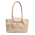 Schicke Stroh-Tragetasche in Rosa und Beige mit Herzanhänger für Sommer und Strand - Rosa