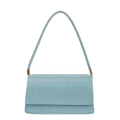 Pochette enveloppe à paillettes bleu clair avec détails de chaîne en métal doré - Bleu