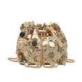 Elegante borsa a secchiello con paillettes dorate catena di lusso e dettagli in perle - Oro