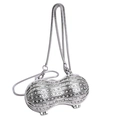 Silberne Abendtasche in Erdnussform mit Strasssteinen und luxuriöser Metallkette - Silber