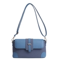 Morandi blue crossbody bag in textured fabric and smooth leather with gold hardware - Blue