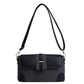 Borsa a spalla baguette bicolore nero e grigio con dettagli in pelle e fibbia dorata elegante - Nero