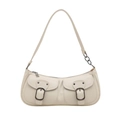 Borsa baguette minimalista bianco crema con due tasche frontali e dettaglio tracolla a catena - Bianco