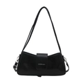 Minimalist black rectangular underarm bag in glossy PU leather with flap closure - Black