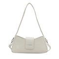 Elegant cream white faux leather baguette bag with magnetic flap and adjustable strap - White