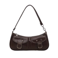 Borsa baguette retrò marrone scuro con tasche frontali e dettaglio tracolla a catena - Marrone