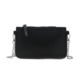Bolso bandolera negro con patrón de cocodrilo, tachuelas y cadena de plata - Negro
