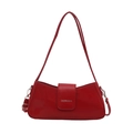 Glossy red patent leather underarm shoulder bag with minimalist rectangular flap design - Red