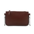Bolso bandolera marrón oscuro con patrón de cocodrilo y remaches plateados - Marrón