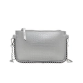 Bolso bandolera plateado con textura de cocodrilo, tachuelas de metal y correa cadena - Plateado