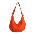 Minimalist bright orange nylon crescent shoulder bag with adjustable strap and woven zipper pull - Orange