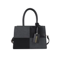 Moderna borsa a mano bicolore rettangolare con patchwork nero e grigio e tracolla - Nero