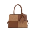 Elegante borsa a mano marrone in pelle liscia e camoscio con design color block - Marrone