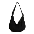 Black canvas crescent hobo bag with adjustable strap and tactical zipper details - Black