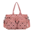Roze corduroy shopper met gewatteerd ruitpatroon en zwarte strikaccenten voor dames - Roze