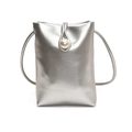 Mini borsa per cellulare argento metallizzato con fibbia a perla e tracolla - Argento