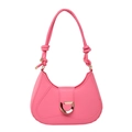 Pink crescent hobo bag with gold D-ring buckle and knotted shoulder strap details - Pink
