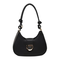 Chic black hobo bag with golden D-clasp and knotted shoulder strap detail on white background - Black