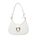 White crescent moon shoulder bag with gold D-buckle detail and side knot strap - White
