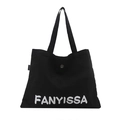 Grand sac cabas en toile noire avec lettrage FANYISSA blanc et doubles anses d'épaule - Noir