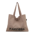 Grand sac cabas en toile kaki pour femme avec logo FANYISSA et bouton pression - Kaki