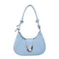 Sky blue crescent hobo bag with gold D-buckle and knotted strap detail - Blue