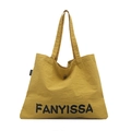 Grand sac cabas jaune en toile froissée avec fermeture à bouton-pression - Jaune