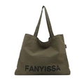 Grand sac cabas en nylon vert olive avec logo FANYISSA et fermeture par bouton - Vert