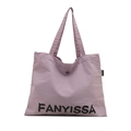 Light purple canvas tote bag with black Fanyissa lettering print and magnetic buckle - Purple