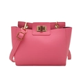 Pink lychee texture leather handbag with gold twist lock and adjustable shoulder strap - Pink