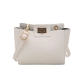 White pebbled leather crossbody bag with vintage gold clasp and adjustable strap - White