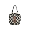 Cute black and white checkered knit handbag featuring a plush brown rabbit motif - Rabbit Style