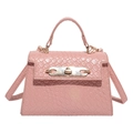 Mini sac à main rose texture tressée avec fermoir doré tournant et bandoulières fines - Rose