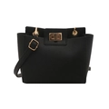 Classic black lychee pattern crossbody bag with a gold twist lock and adjustable strap - Black