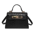Petit sac carré noir tissé minimaliste avec fermoir tournant doré et poignée - Noir
